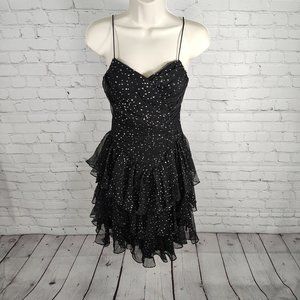 VTG Susan Roselli for Vijack Polka Dot Tiered Criss Cross Open Black Dress 5/6